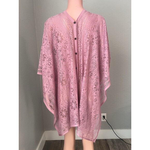 Peach pink Lace floral Open Front Kimono Beach Coverup Lightweight relaxed #211 - Picture 2 of 15